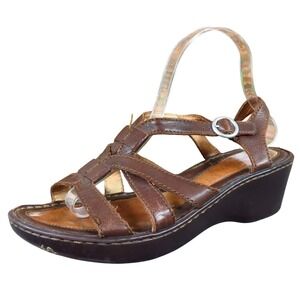 Born Salas Womens Brown Leather Wedge Sandals Size 9 Comfort Casual